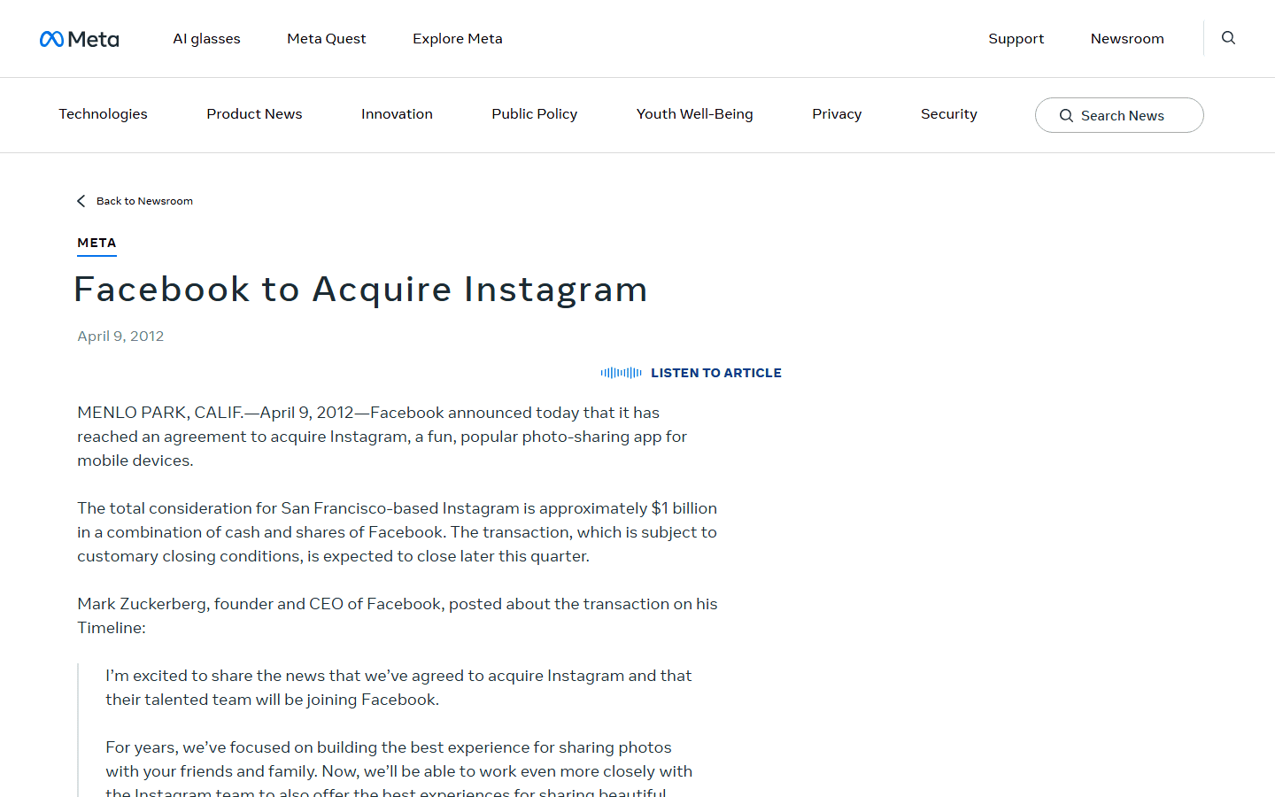 ข่าวแจก Facebook ประกาศซื้อ Instagram เมษายน 2012
