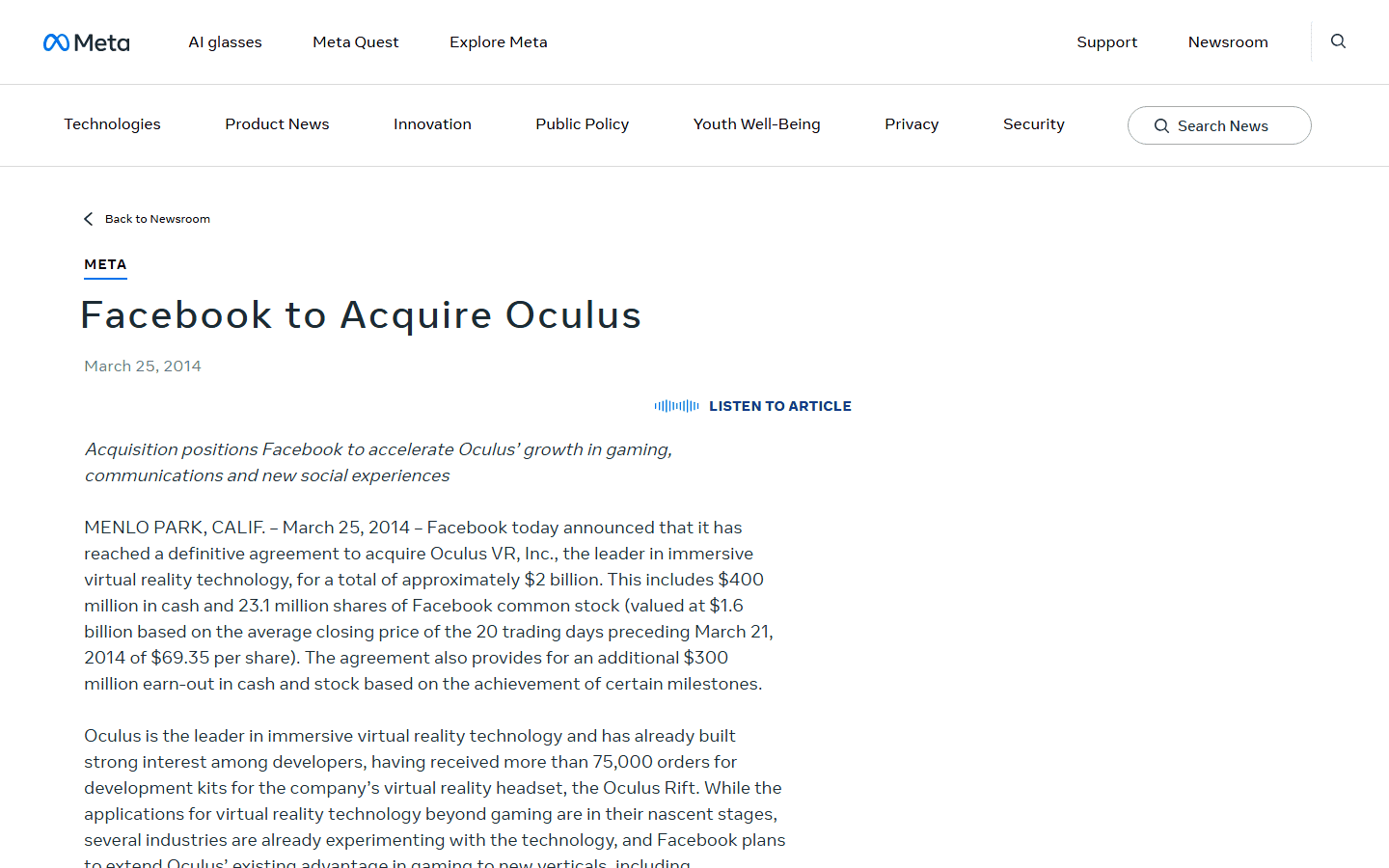 ข่าวแจก Facebook ประกาศซื้อ Oculus VR มีนาคม 2014