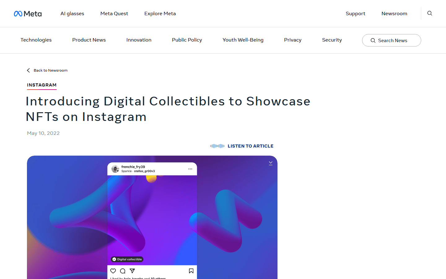 หน้าประกาศ Digital Collectibles บน Instagram พร้อมอัปเดตปิดฟีเจอร์ มีนาคม 2023