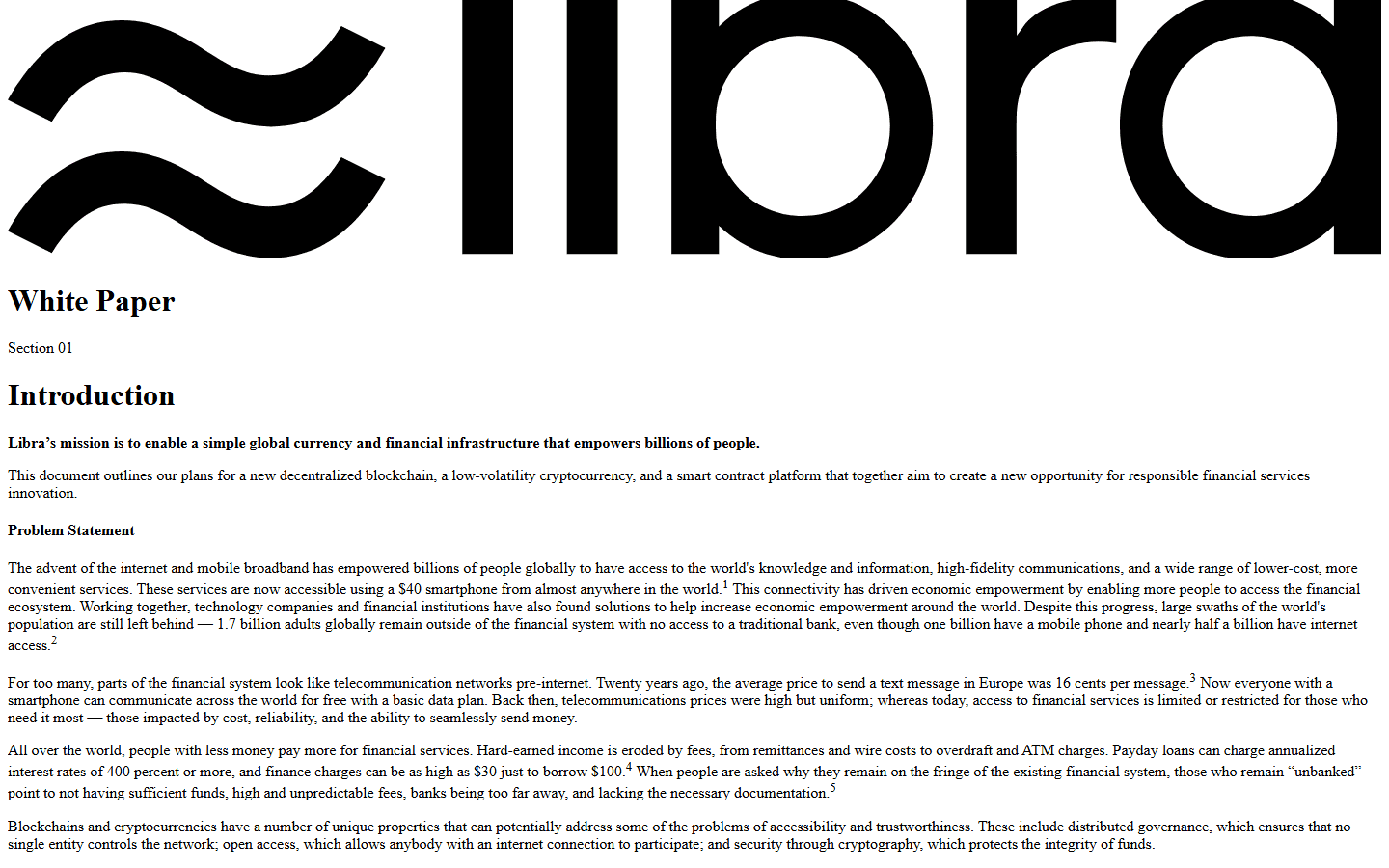 หน้าแรก Libra White Paper ปี 2019 บนเว็บไซต์ libra.org