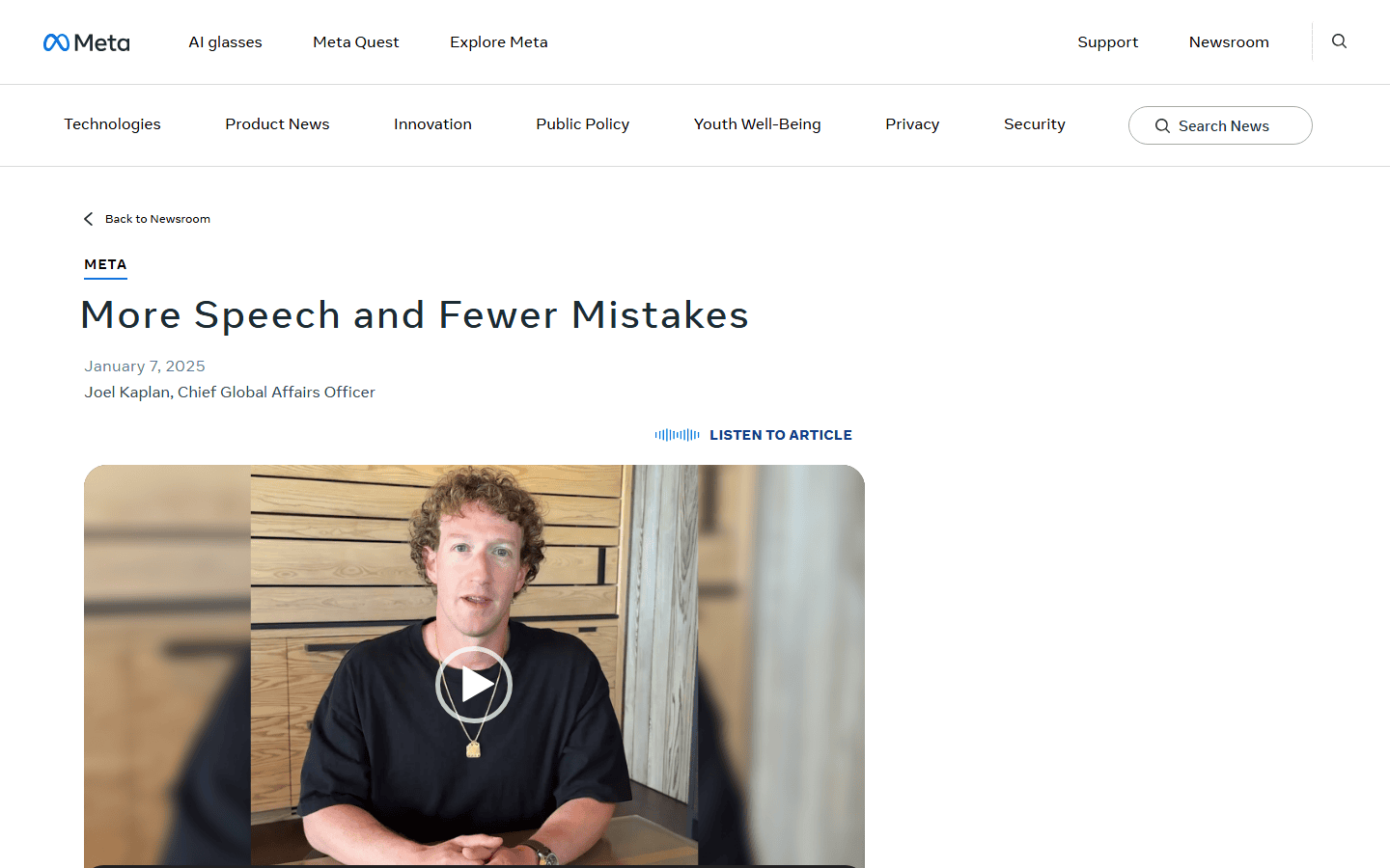 ประกาศ More Speech and Fewer Mistakes ของ Meta มกราคม 2025