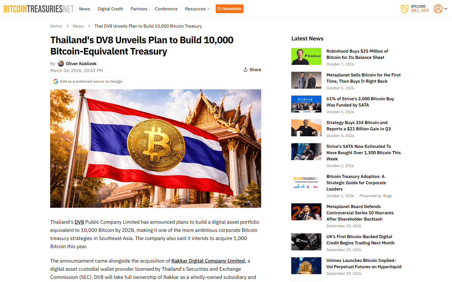 ข่าว DV8 บริษัทไทยประกาศแผนถือ Bitcoin 10,000 BTC