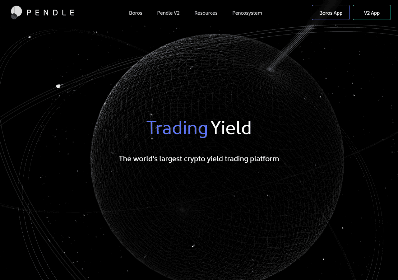 หน้าแรกเว็บไซต์ทางการของ Pendle แพลตฟอร์มที่เป็นต้นทางของเหตุการณ์ PT-reUSD/YT-reUSD