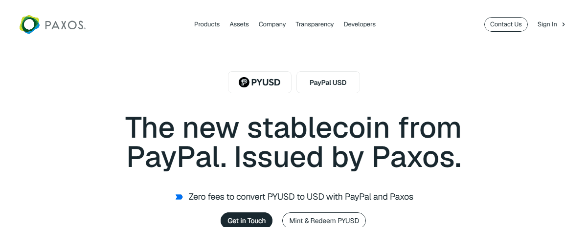 หน้าเว็บทางการของ PYUSD สเตเบิลคอยน์ที่ Paxos ออกให้ PayPal