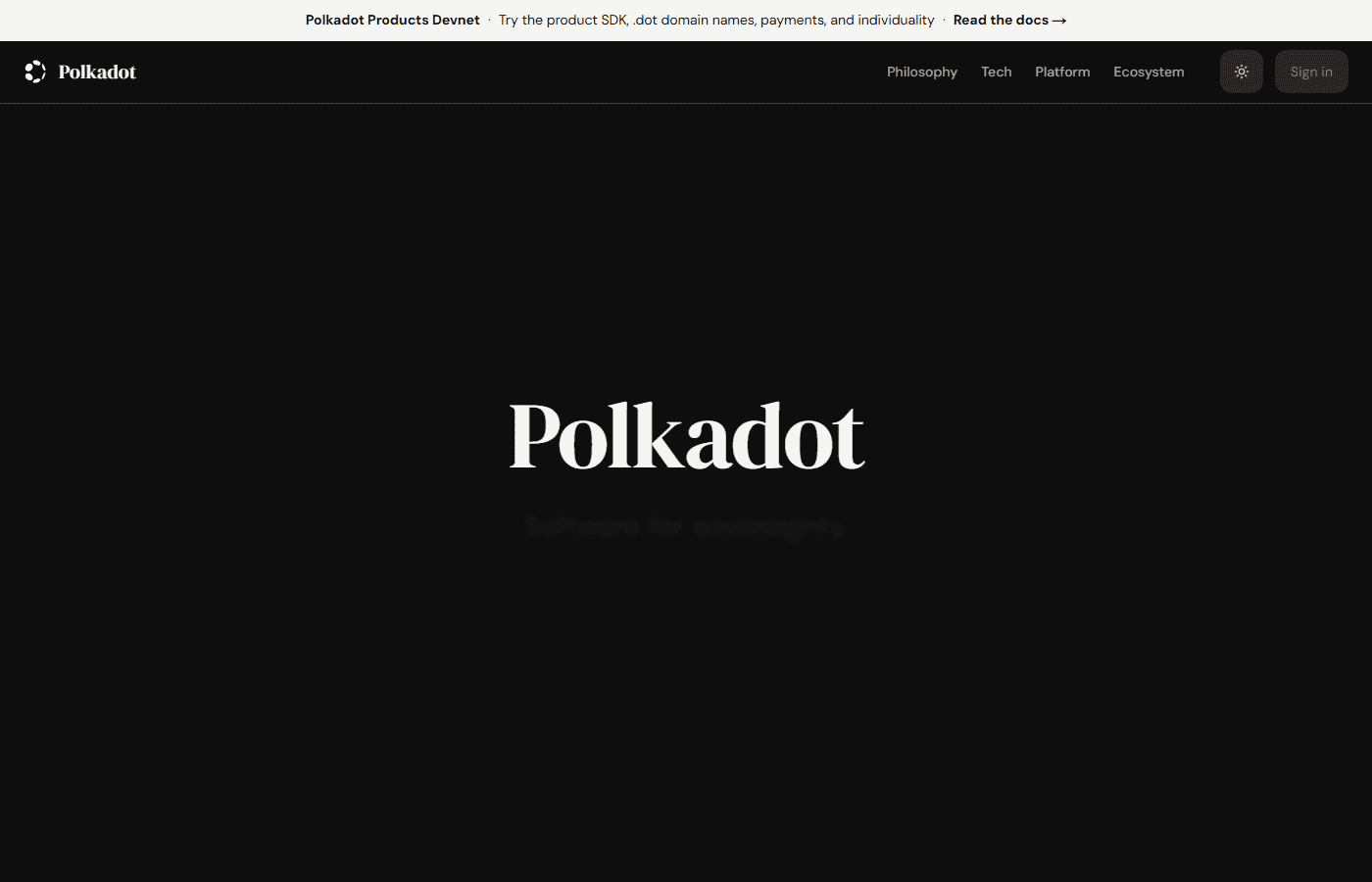 หน้าเว็บทางการของ Polkadot