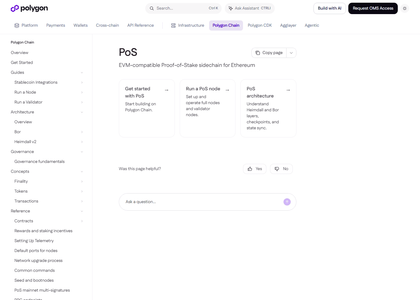 หน้าเอกสาร Polygon PoS ระบุชัดว่าเป็น EVM-compatible Proof-of-Stake sidechain