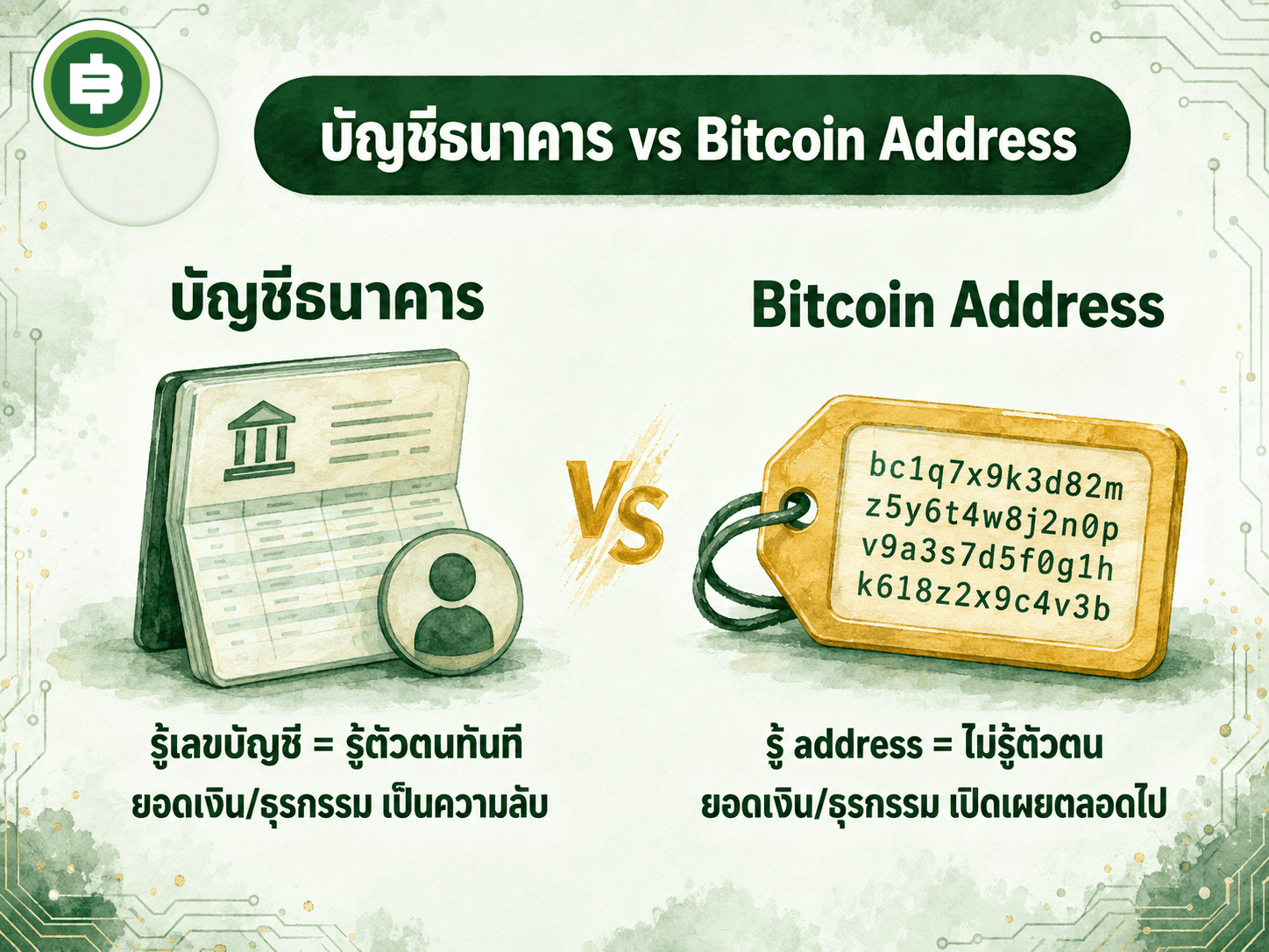 เปรียบเทียบบัญชีธนาคารกับ Bitcoin Address ความเป็นส่วนตัวที่กลับหัวกลับหาง