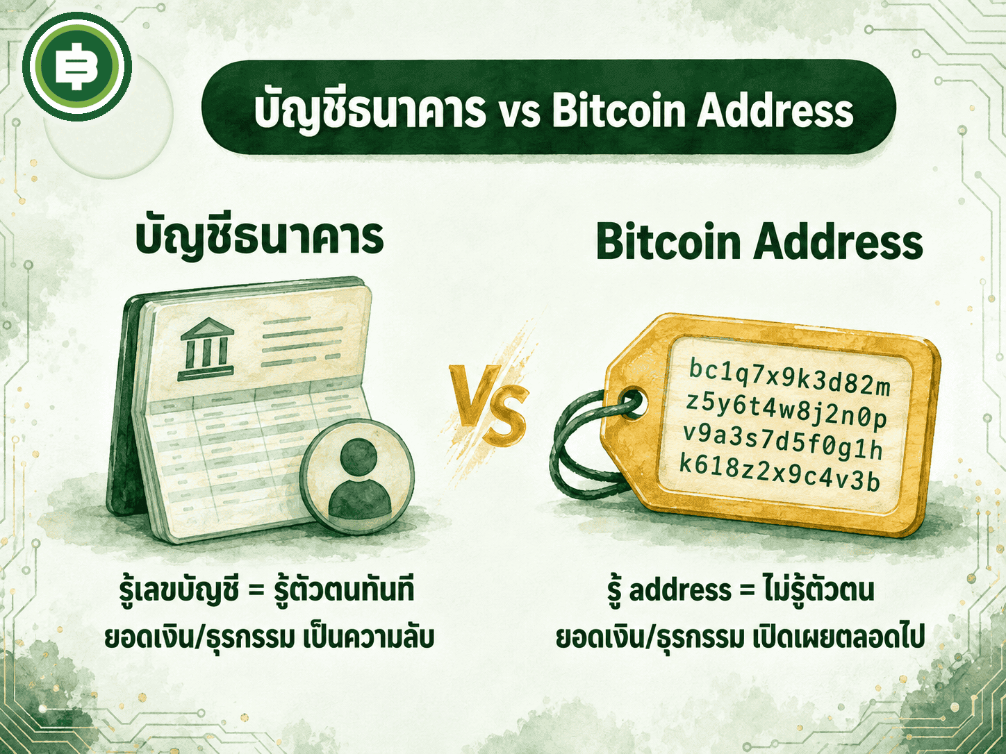 เปรียบเทียบบัญชีธนาคารกับ Bitcoin Address ความเป็นส่วนตัวที่กลับหัวกลับหาง