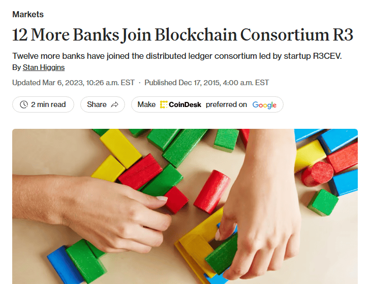 ข่าว CoinDesk 17 ธันวาคม 2015 ธนาคารอีก 12 แห่งเข้าร่วมกลุ่ม R3