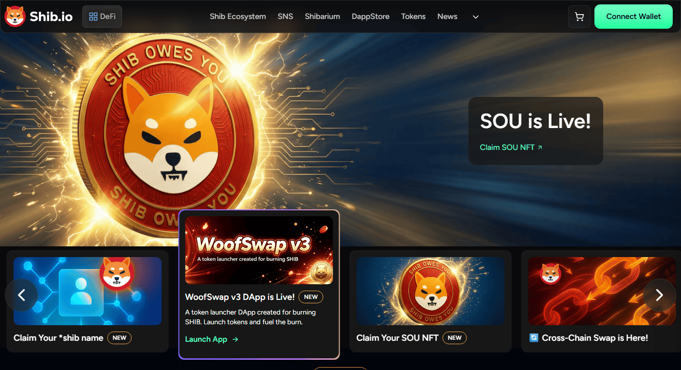 เว็บไซต์ทางการของระบบนิเวศ Shiba Inu ที่ Shib.io