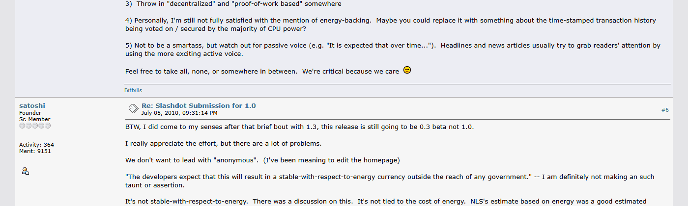 กระทู้ร่างข่าวส่ง Slashdot บน bitcointalk ที่ Satoshi ตอบว่าการอธิบาย Bitcoin ให้คนทั่วไปเข้าใจนั้นยากมาก