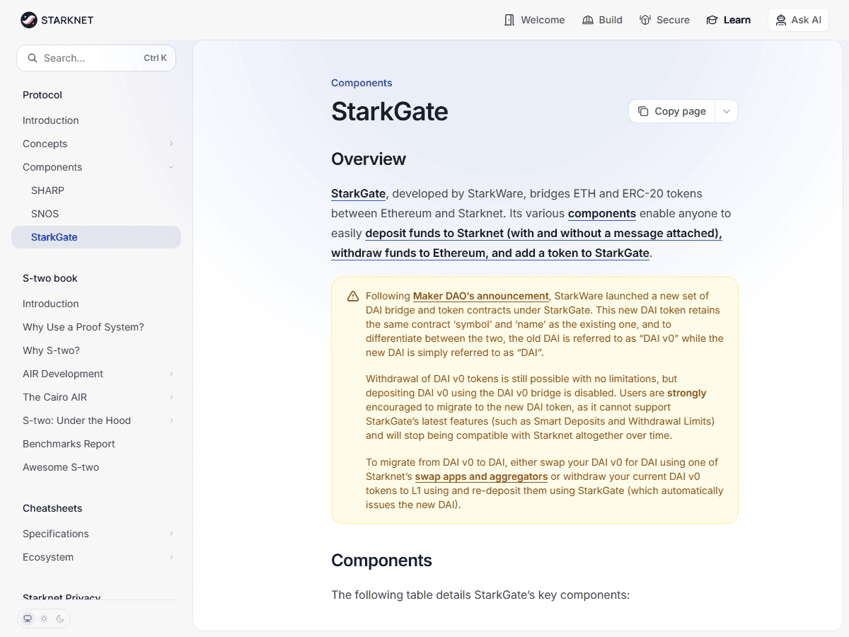 เอกสารทางการ StarkGate เรื่องการถอนเงินกลับ Ethereum