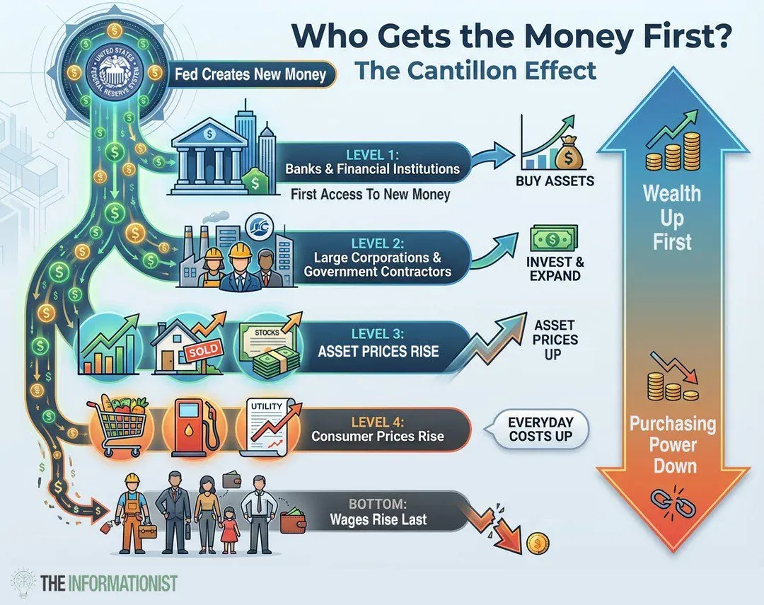 Cantillon Effect คืออะไร เงินที่พิมพ์ใหม่ไหลถึงคนรวยก่อนเสมอ กว่าจะถึงคนทั่วไปราคาขึ้นไปแล้ว
