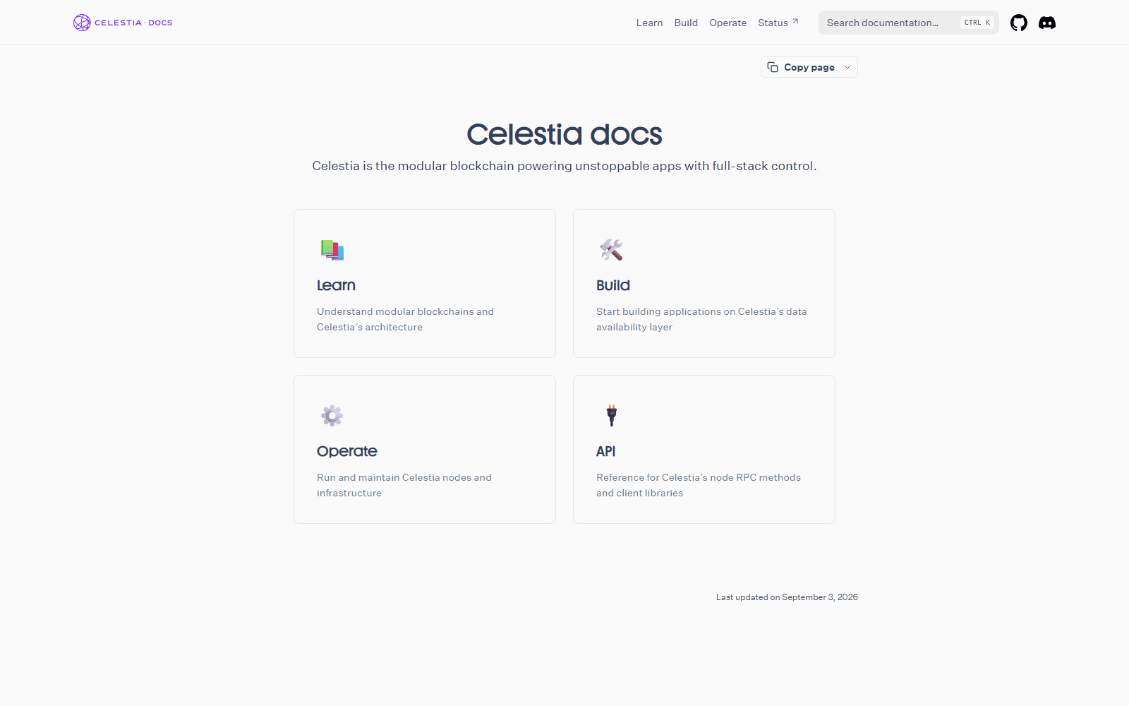 หน้าเอกสารทางการ docs.celestia.org