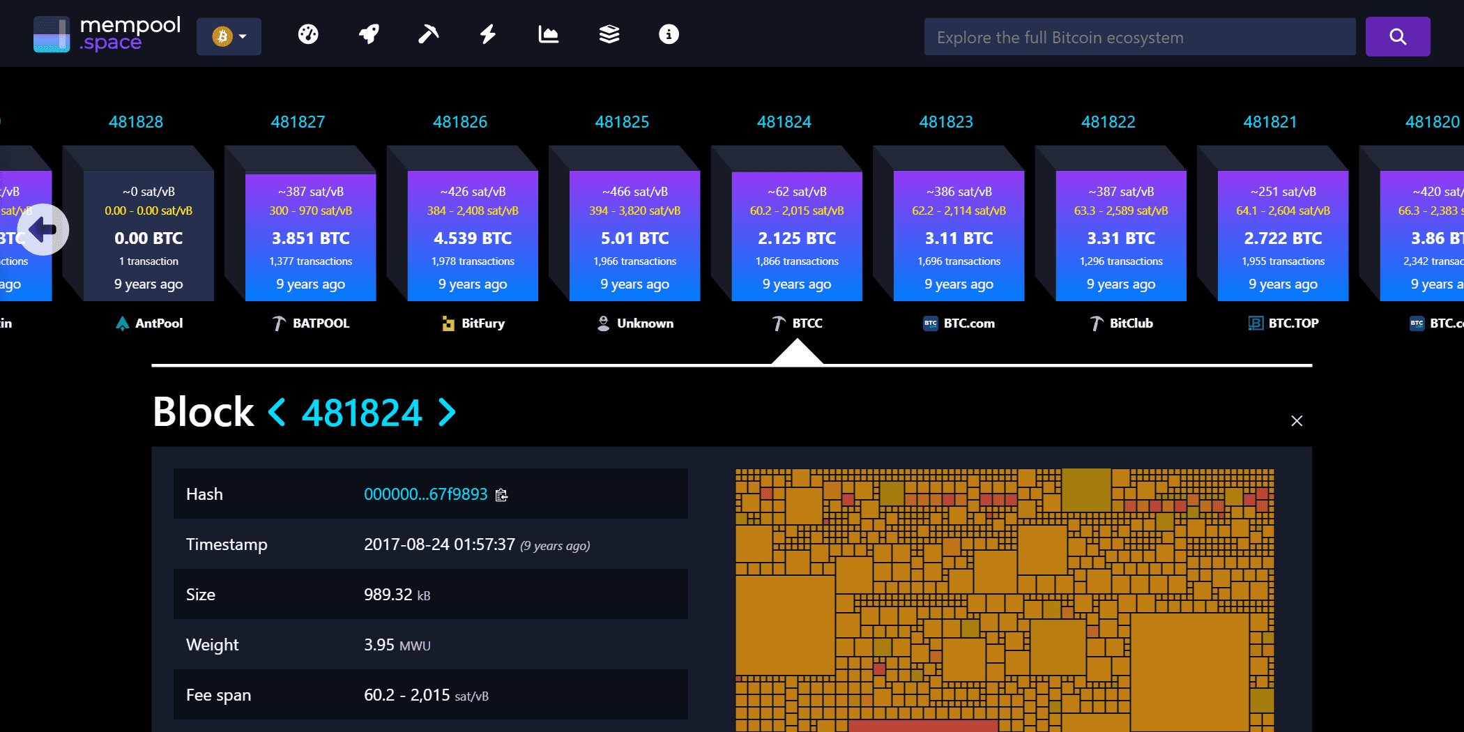 หน้าบล็อกที่ 481,824 บน mempool.space ลงเวลา 24 สิงหาคม 2017