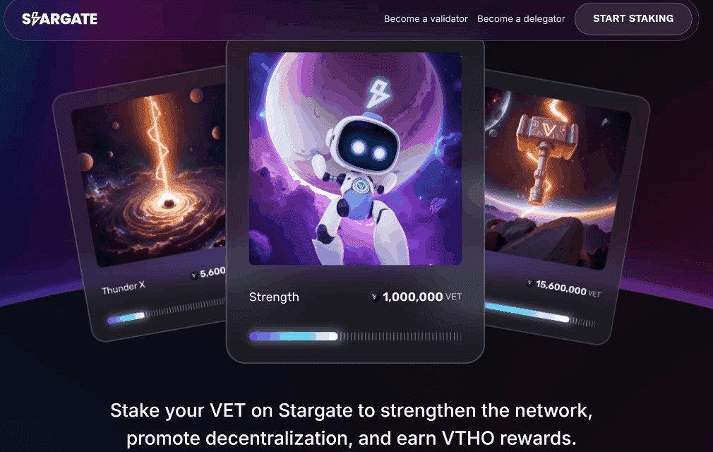 หน้า StarGate จริงแสดงระดับ Node ตามจำนวน VET ที่ต้อง stake