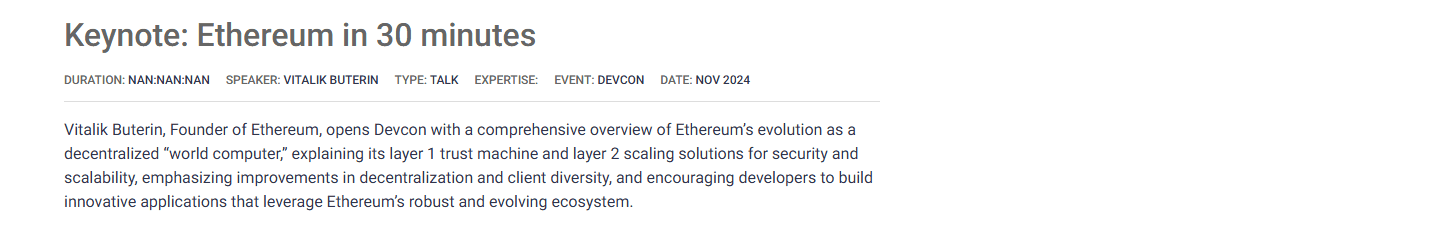 หน้าคลังวิดีโอ Devcon 7 keynote Ethereum in 30 minutes
