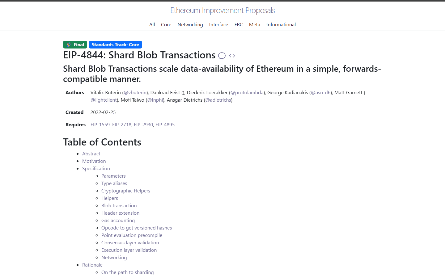 หน้า EIP-4844 Shard Blob Transactions