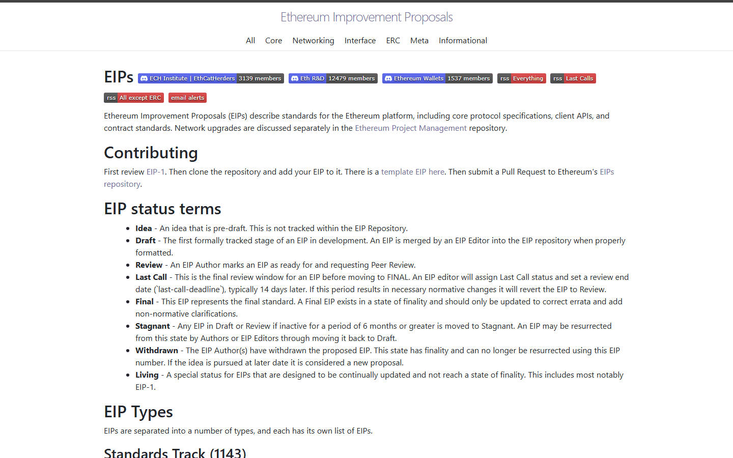 หน้าแรกเว็บไซต์ Ethereum Improvement Proposals
