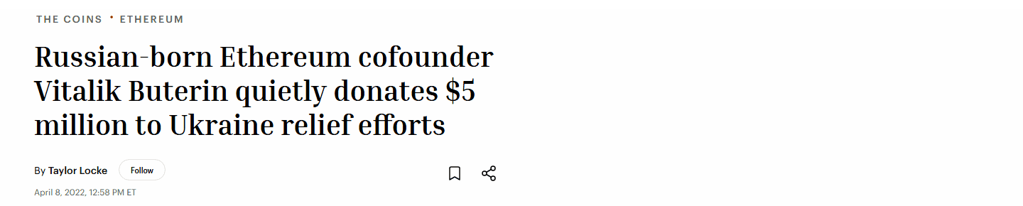 ข่าว Fortune เรื่อง Vitalik บริจาค ETH ช่วยยูเครน