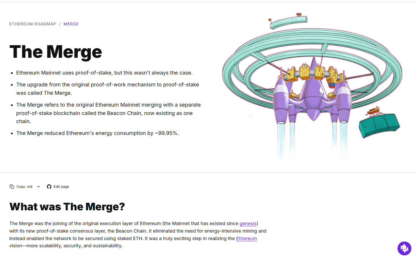 หน้า The Merge บน ethereum.org