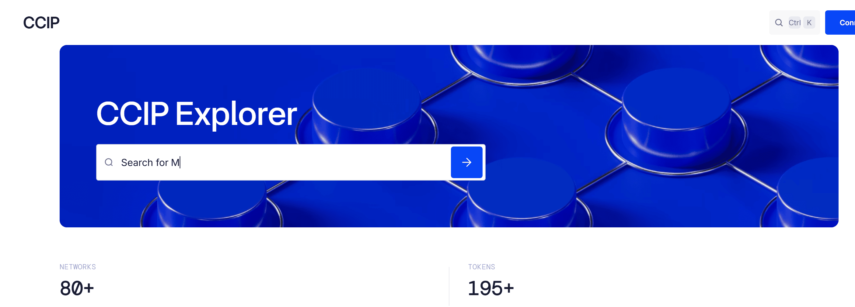 CCIP Explorer ของ Chainlink แสดงเครือข่ายที่เชื่อมต่อ 80+ สาย โทเคน 195+ ชนิด และรายการข้อความข้ามเชนล่าสุด ตรวจสอบสด 8 กันยายน 2026