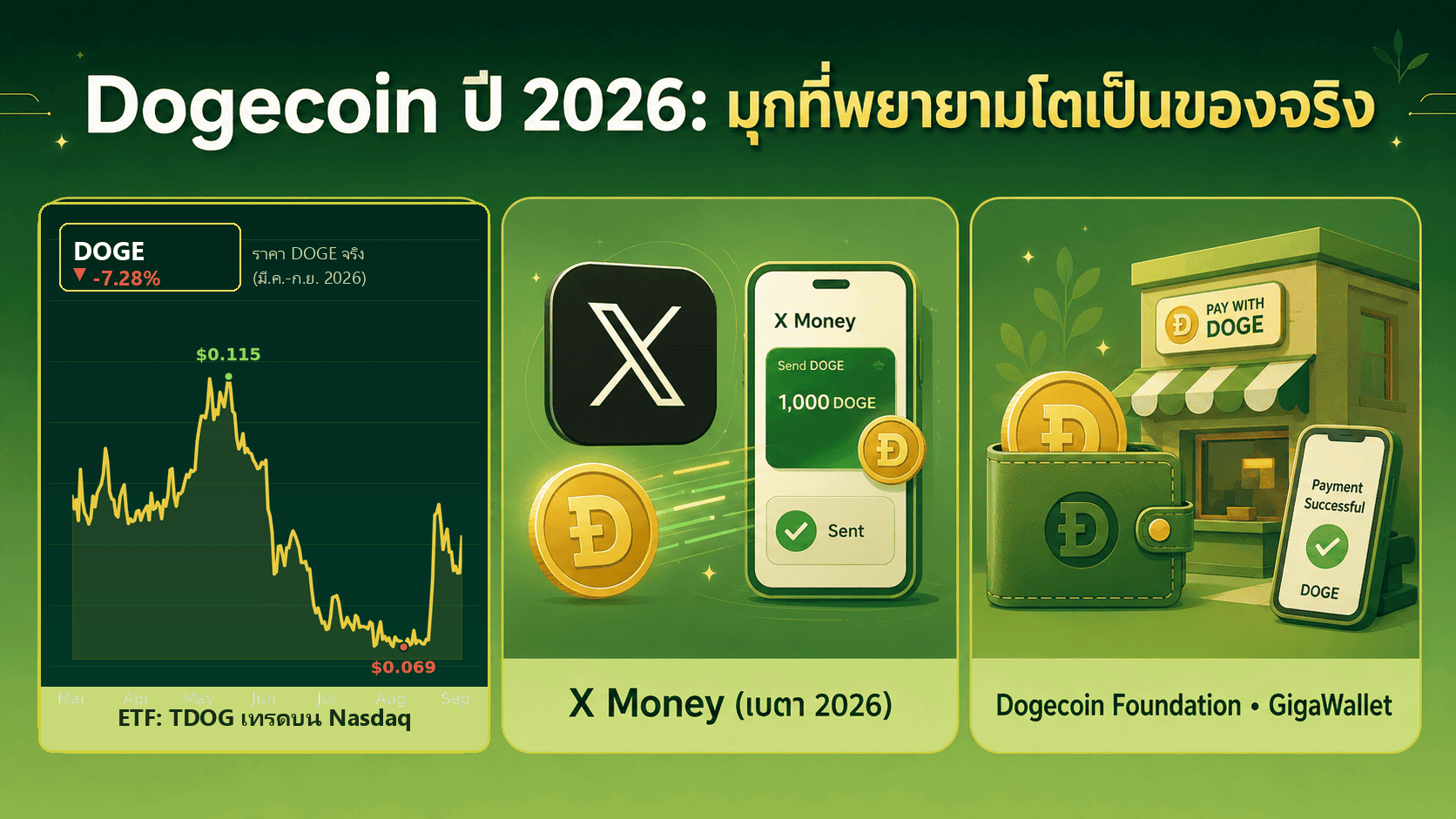 Dogecoin ปี 2026 ETF TDOG บน Nasdaq X Money และ Dogecoin Foundation
