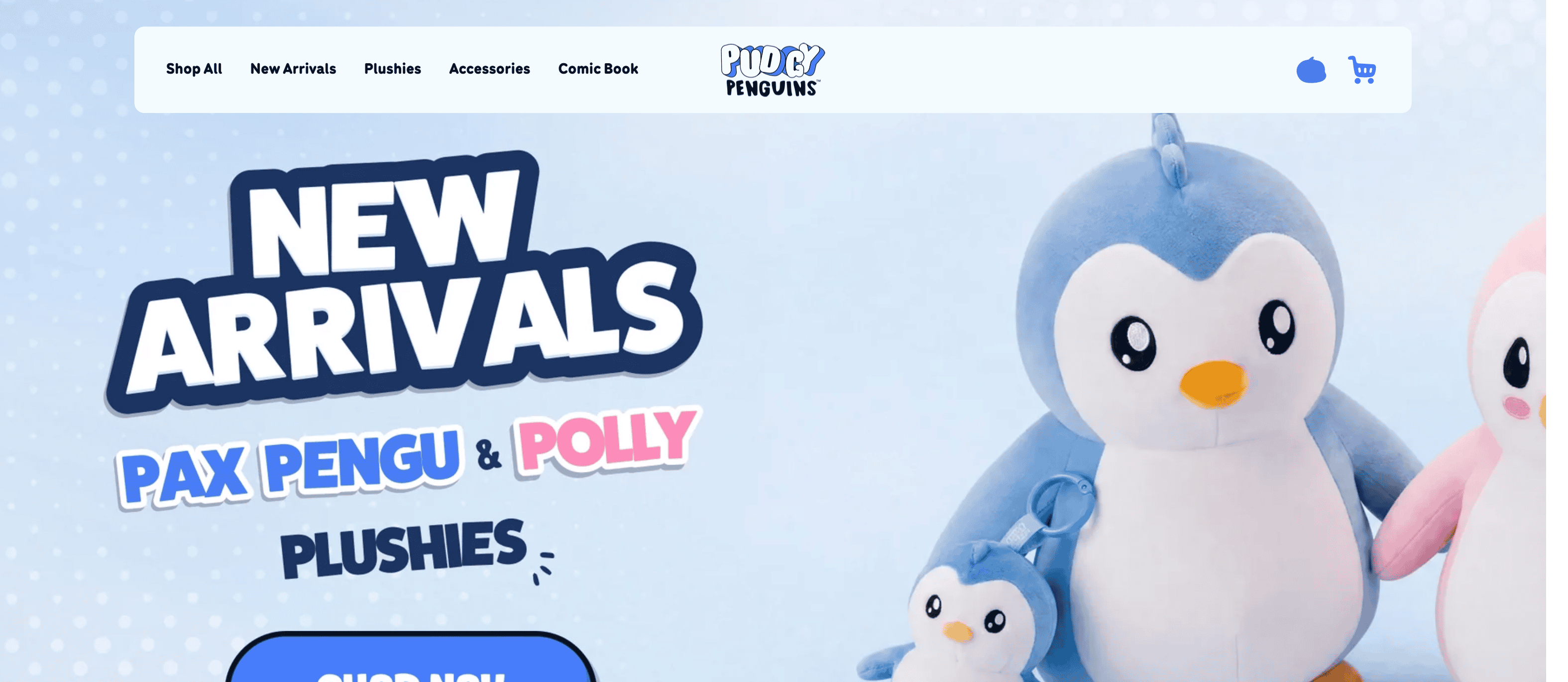 ร้านค้าทางการ pudgypenguins.com ขายตุ๊กตา Pudgy Toys รุ่นใหม่ Pax Pengu และ Polly ตรวจสอบสด 8 กันยายน 2026