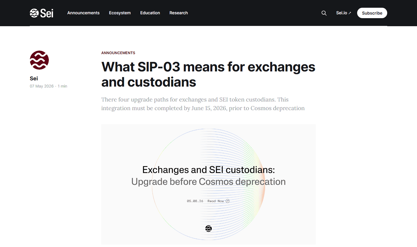 ประกาศทางการของ Sei เรื่อง SIP-03 สำหรับเว็บเทรดและผู้ดูแลสินทรัพย์