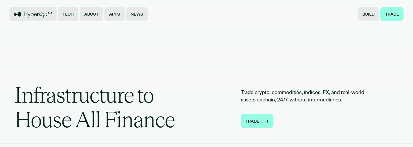 หน้าแรกเว็บไซต์ทางการของ Hyperliquid