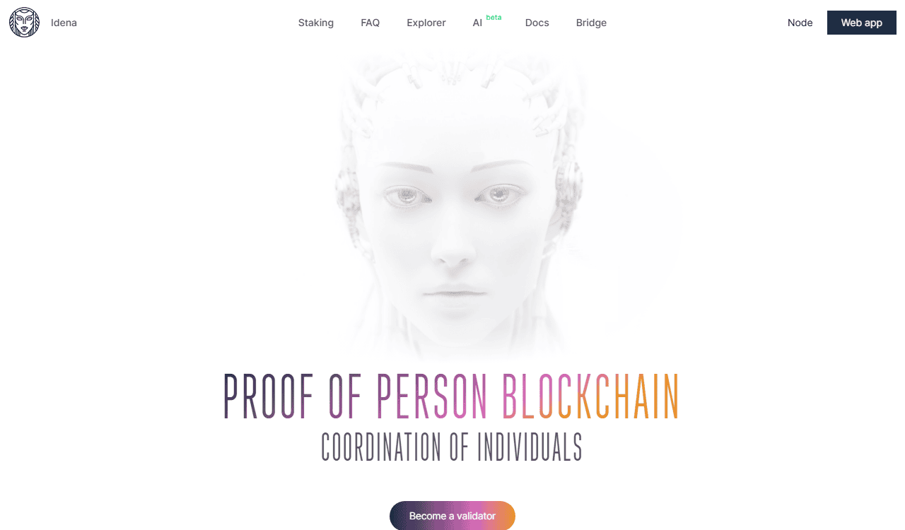 เว็บไซต์ทางการ idena.io ระบุตัวเองว่าเป็น Proof of Person Blockchain